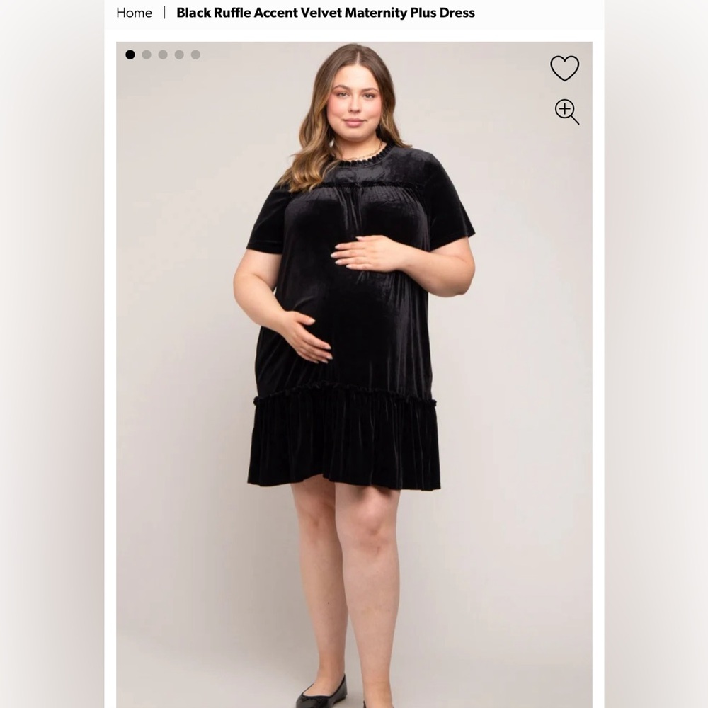 Black Ruffle Accent Velvet Maternity Plus Dress